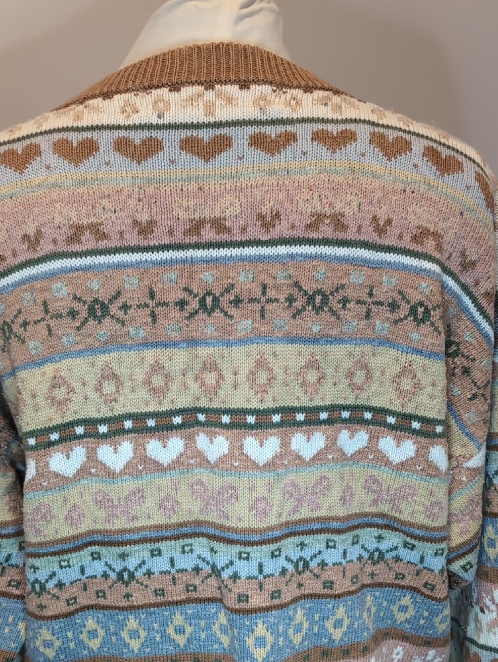 Vintage Jump Pink Pastel Patterned Cardigan Sweater 90's Grannycore Large - Picture 5 of 8